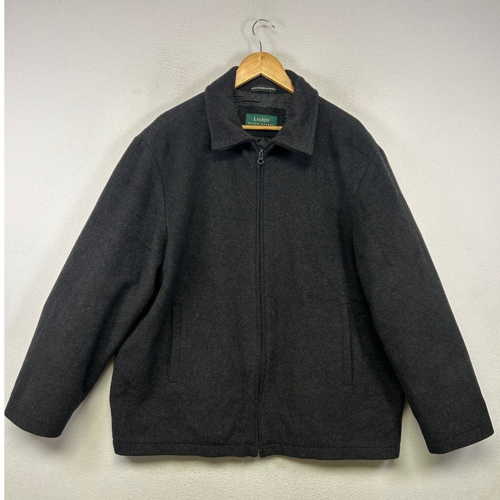 Dark Academia Lauren Ralph Lauren Mens L Gray Wool Blend Quilted Full Zip Jacket